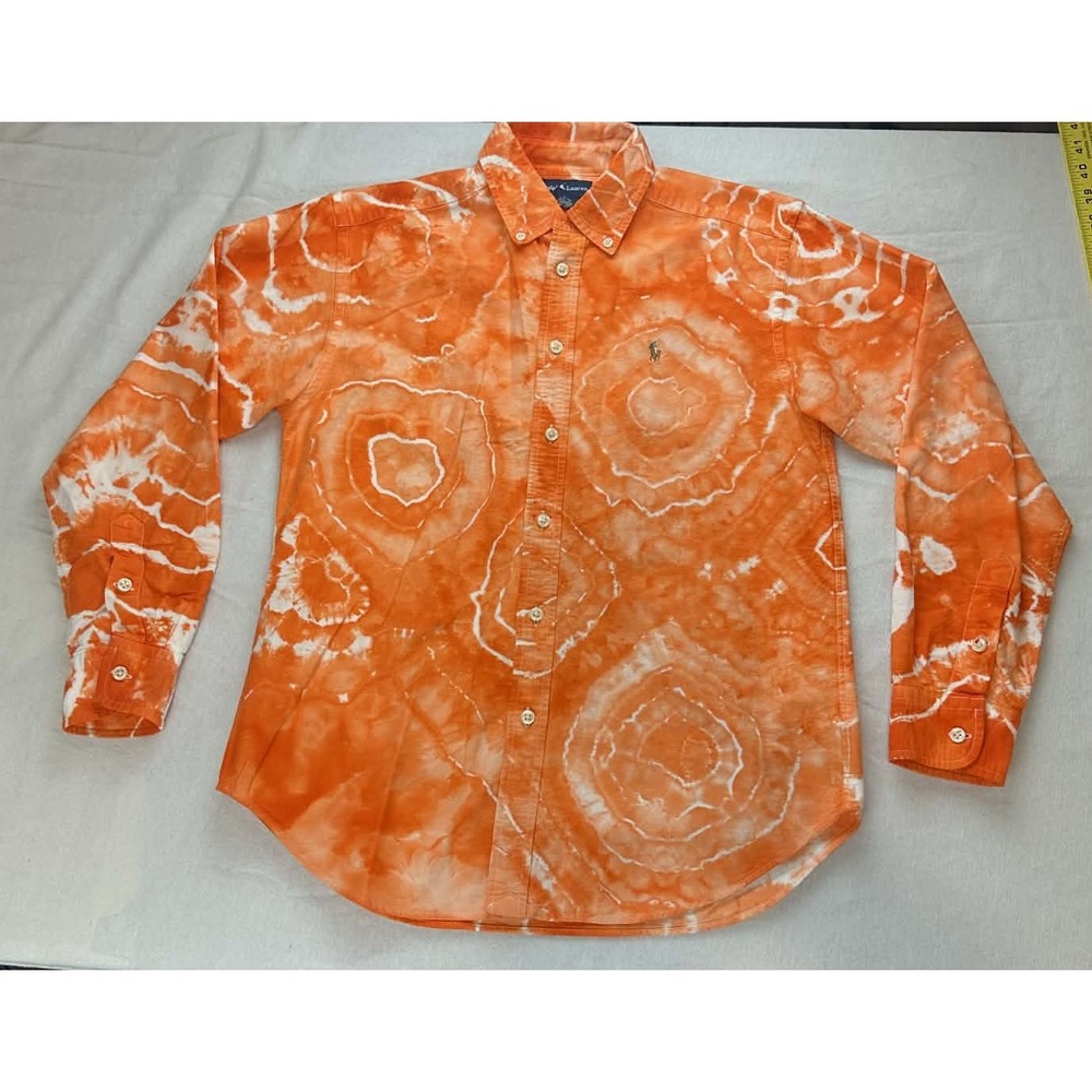 Ralph Lauren Kids Tie Dye Button Down Orange White Youth 14